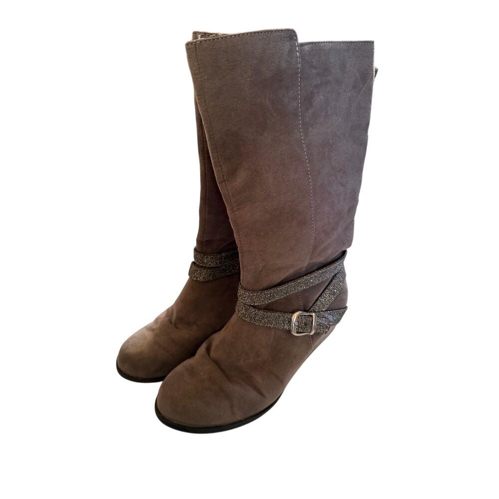 Olive & Edie Girls Grey Wedge Boots with Sparkle Buckle